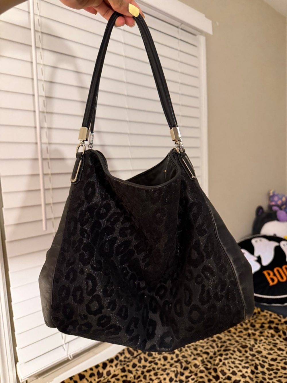Black Coach Leopard-Print Hobo Bag